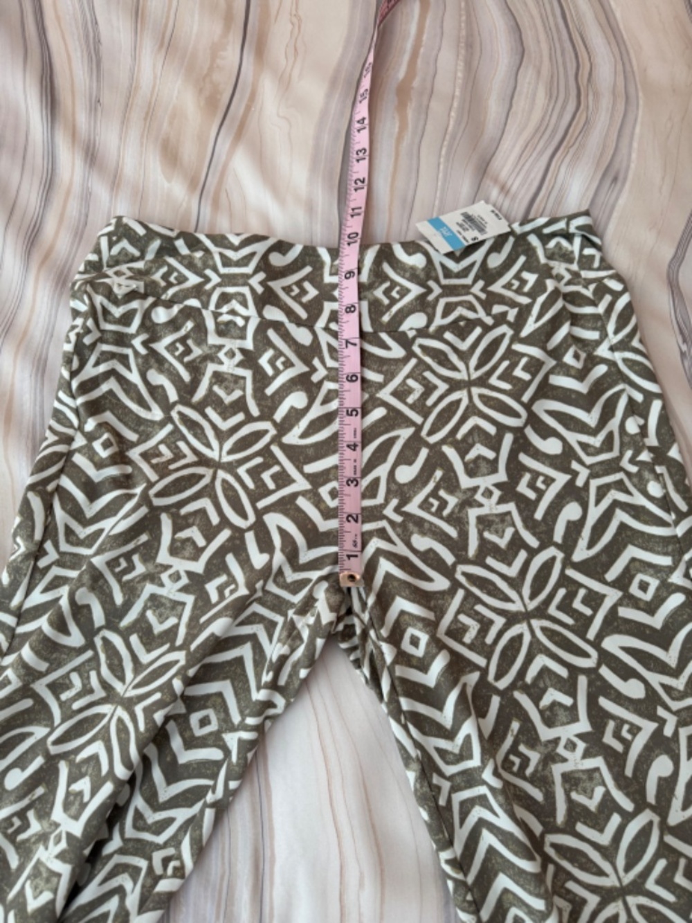 NEW! J. McLaughlin Carmel Pants Pull On Stretch Tan/Cream Nile Geo Print Size S - Picture 9 of 12
